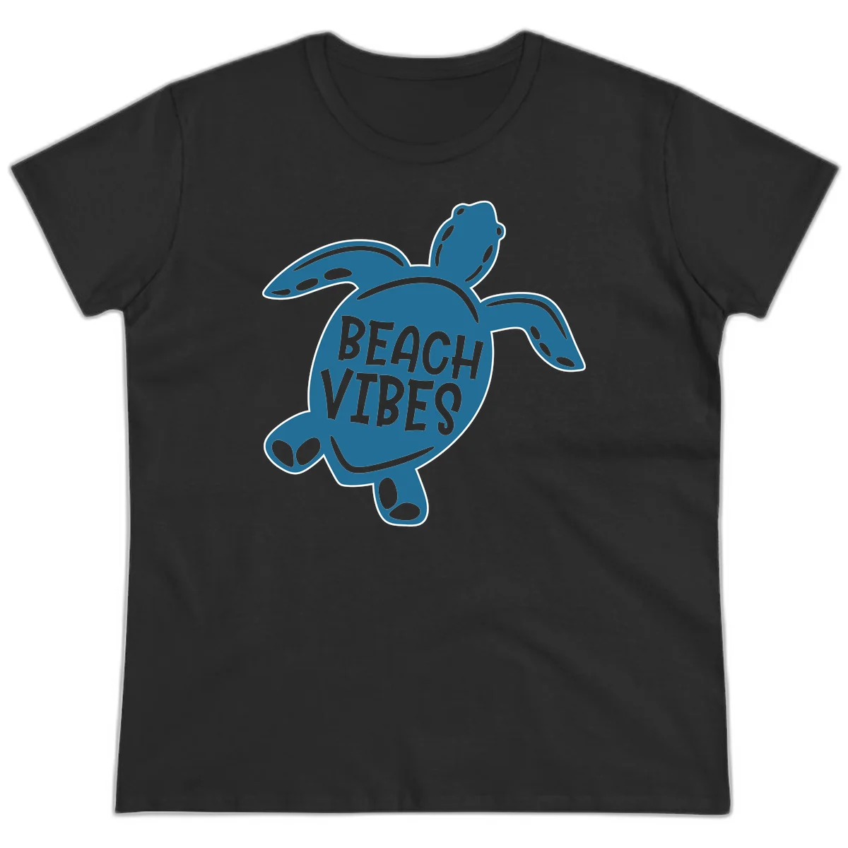 Beach Vibes Sea Turtle Ladies Tee in Black