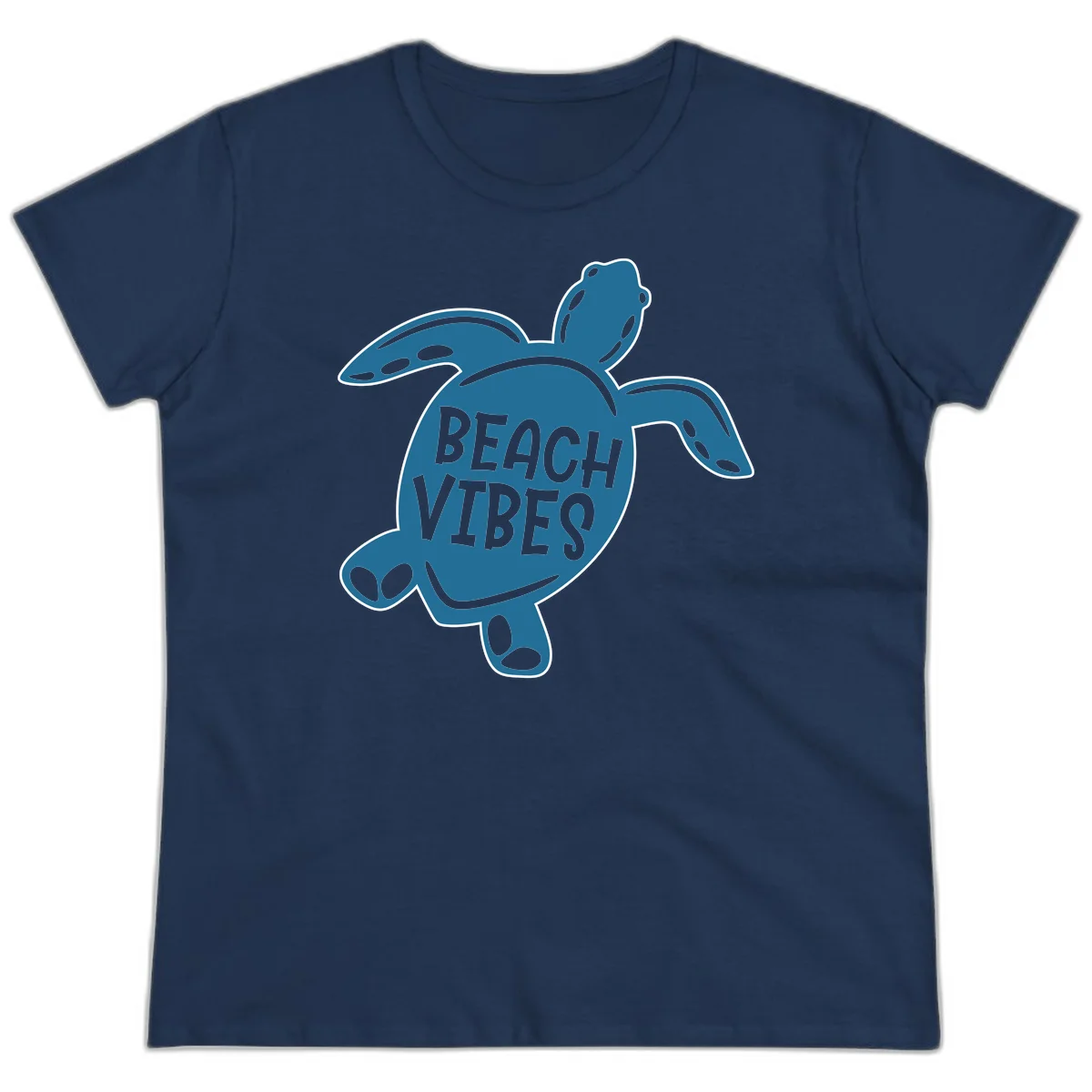 Beach Vibes Sea Turtle Ladies Tee in Navy