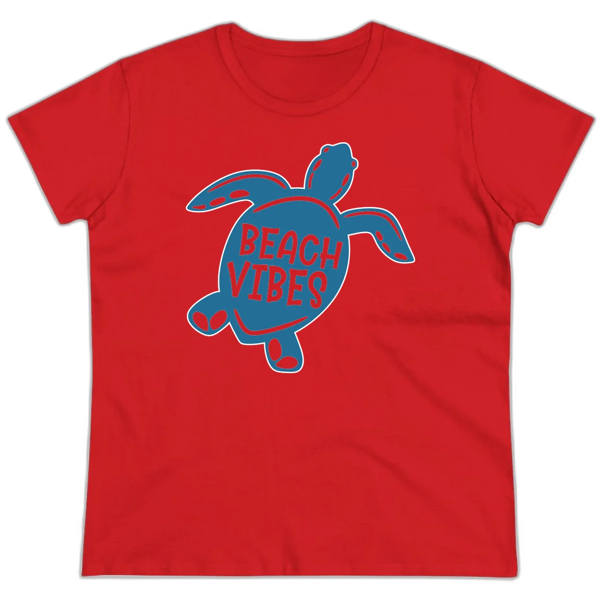 Beach Vibes Sea Turtle Ladies Tee in Red