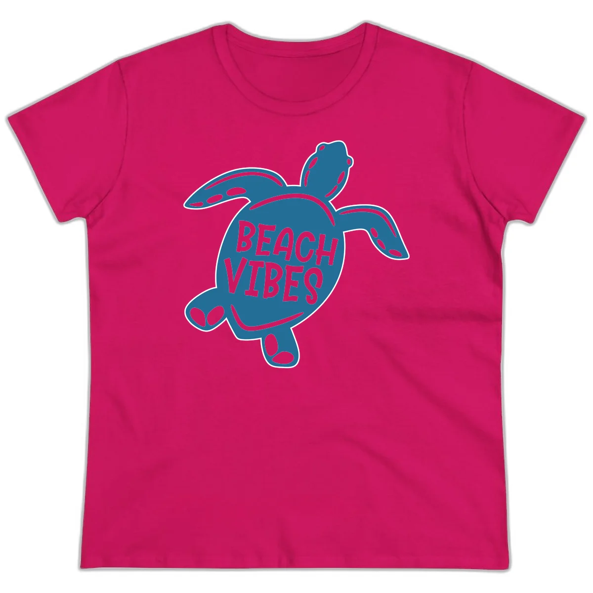Beach Vibes Sea Turtle Ladies Tee in Heliconia