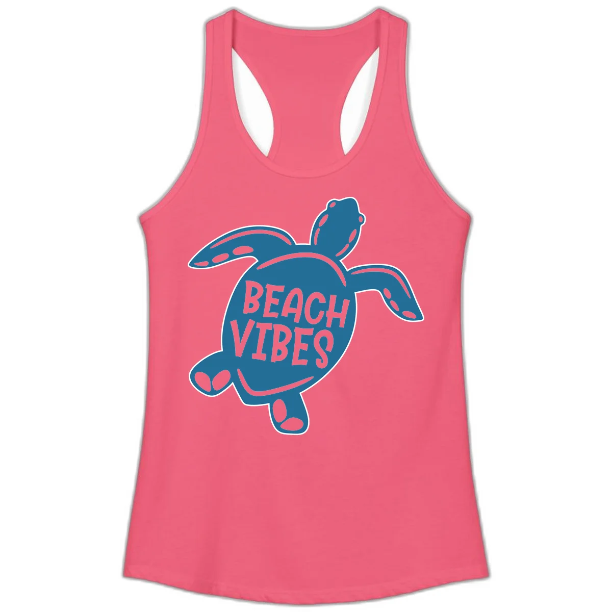 Beach Vibes Sea Turtle Ladies Tank in Hot Pink