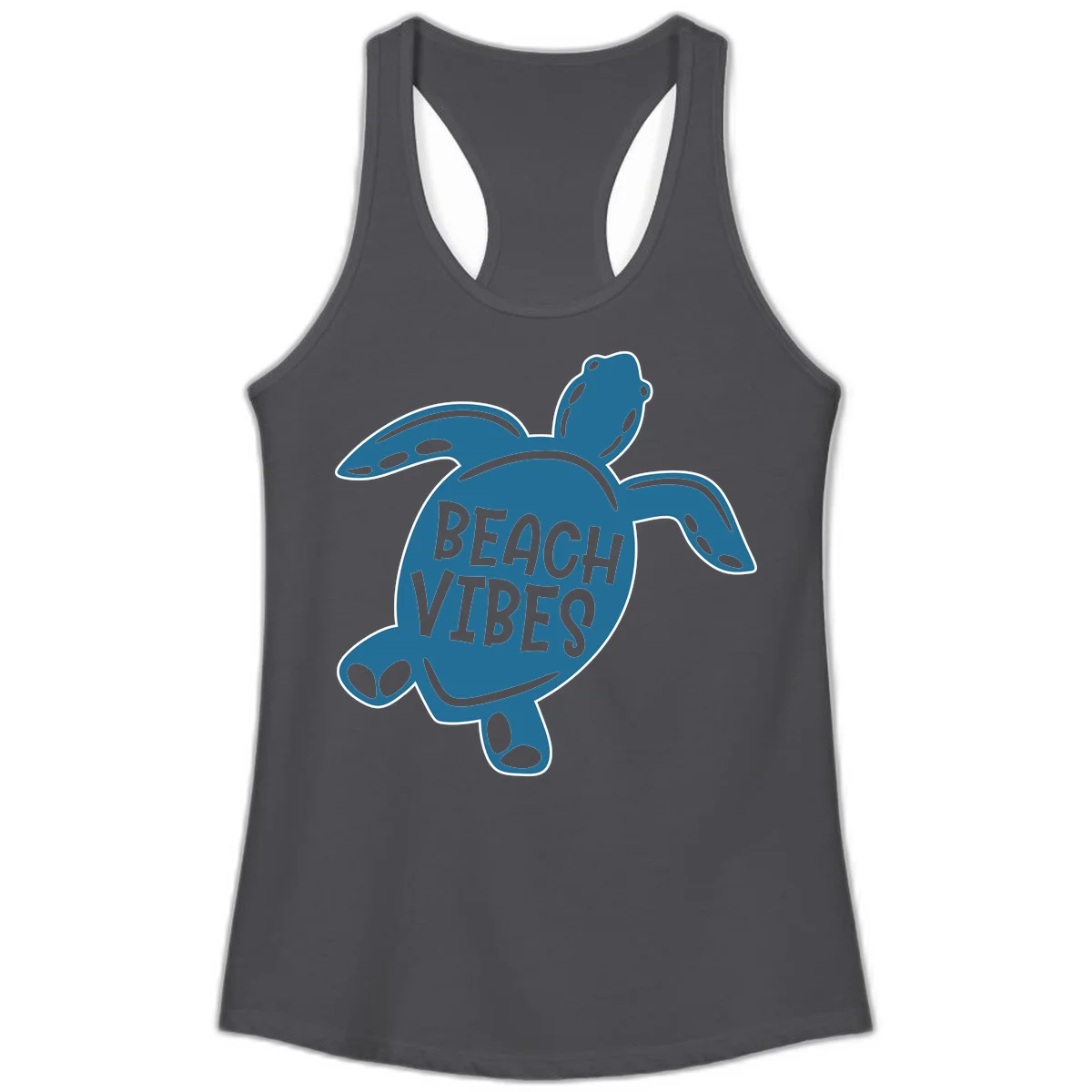 Beach Vibes Sea Turtle Ladies Tank in Solid Dark Gray