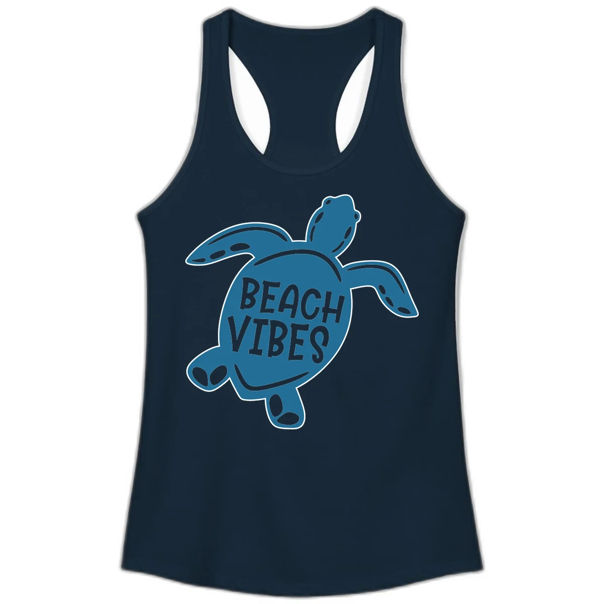 Beach Vibes Sea Turtle Ladies Tank in Solid Midnight Navy