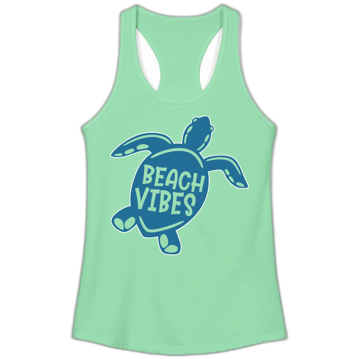 Beach Vibes Sea Turtle Ladies Tank in Solid Mint