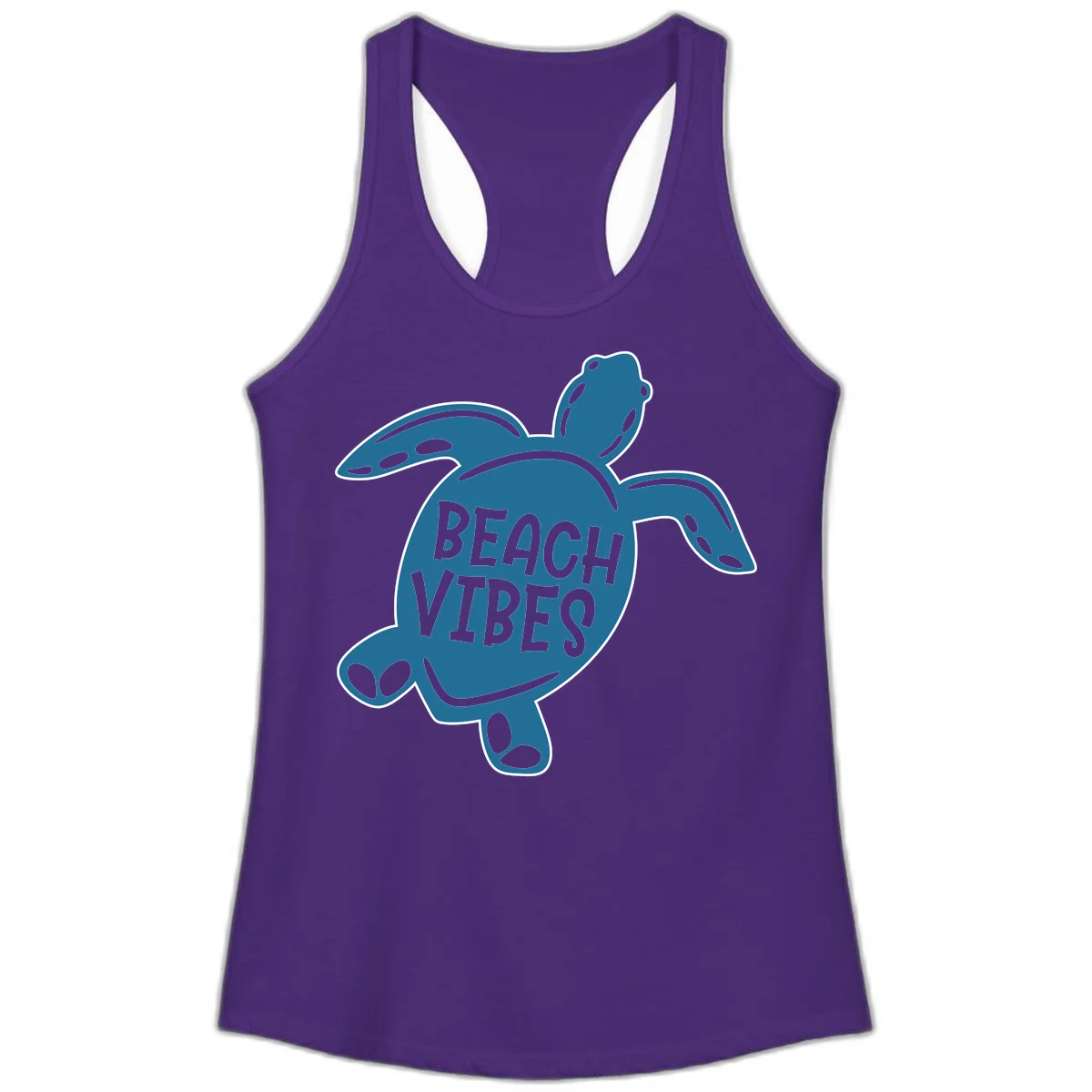 Beach Vibes Sea Turtle Ladies Tank in Solid Purple Rush