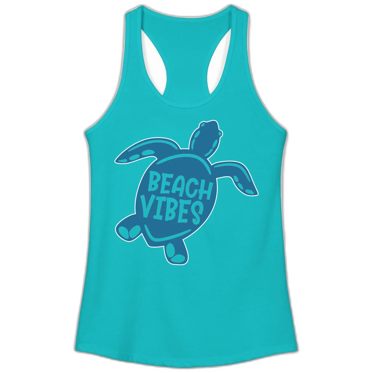 Beach Vibes Sea Turtle Ladies Tank in Tahiti Blue