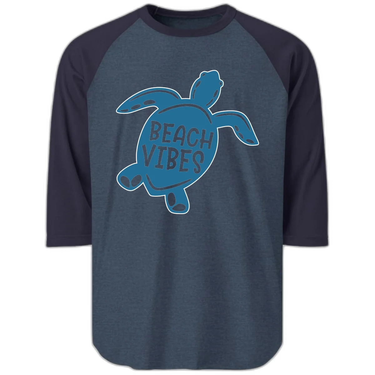 Beach Vibes Sea Turtle Raglan 3/4 in Heather Denim Navy