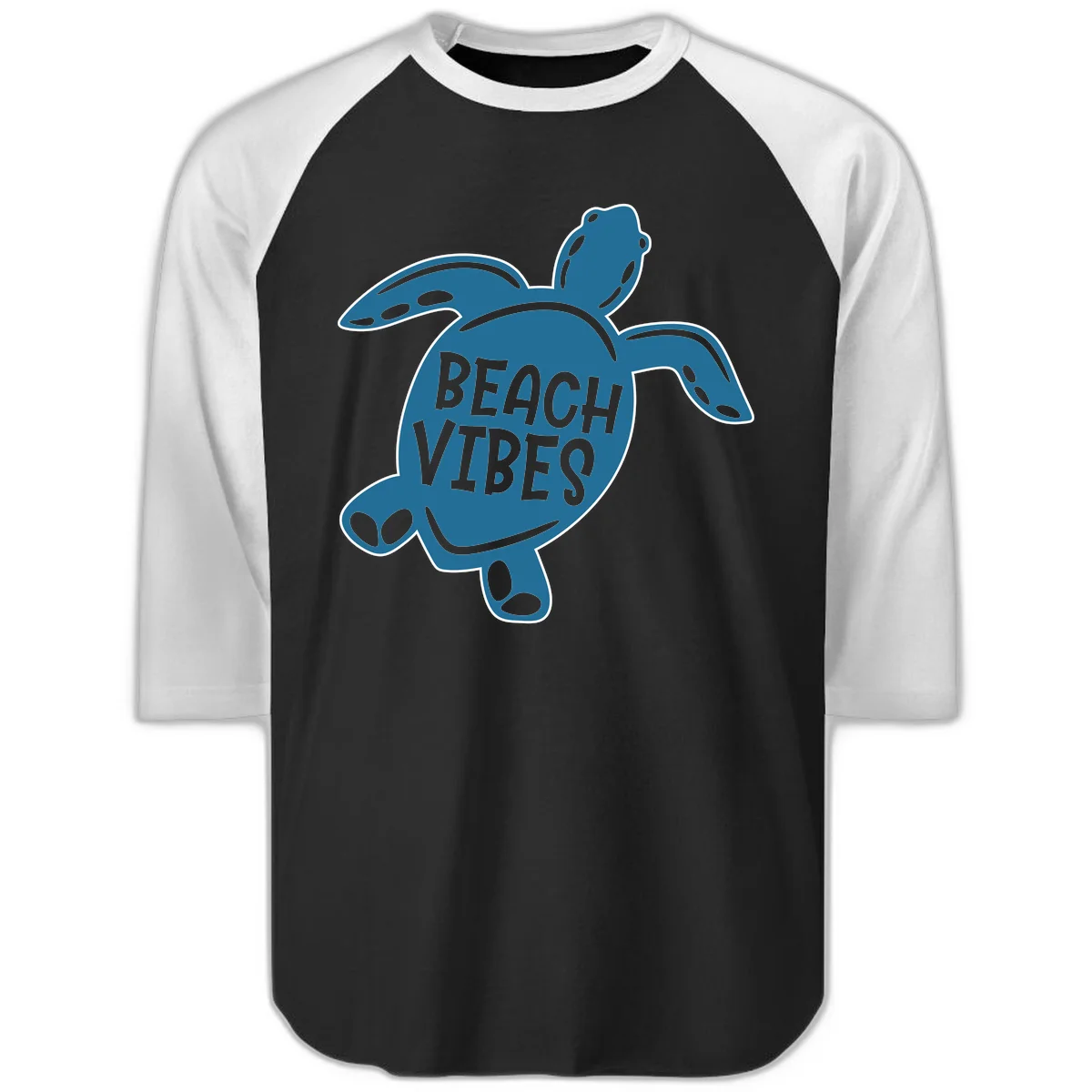 Beach Vibes Sea Turtle Raglan 3/4 in Black White