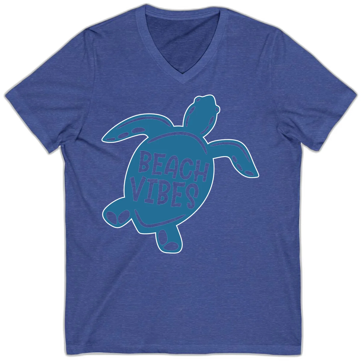 Beach Vibes Sea Turtle V-Neck in Heather True Royal