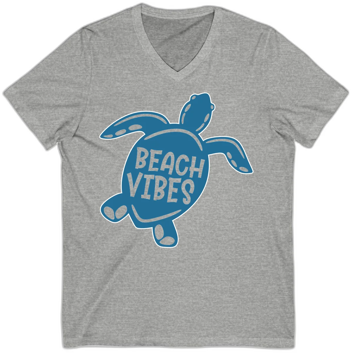 Beach Vibes Sea Turtle V-Neck in Athletic Heather
