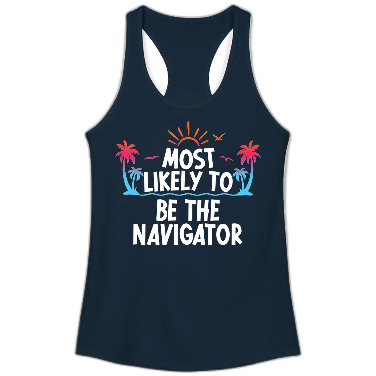 Most Likely To Be The Navigator Ladies Cruise Tank in Solid Midnight Navy