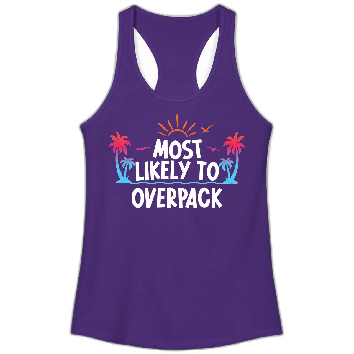 Most Likely To Overpack Ladies Tank Top in Solid Purple Rush