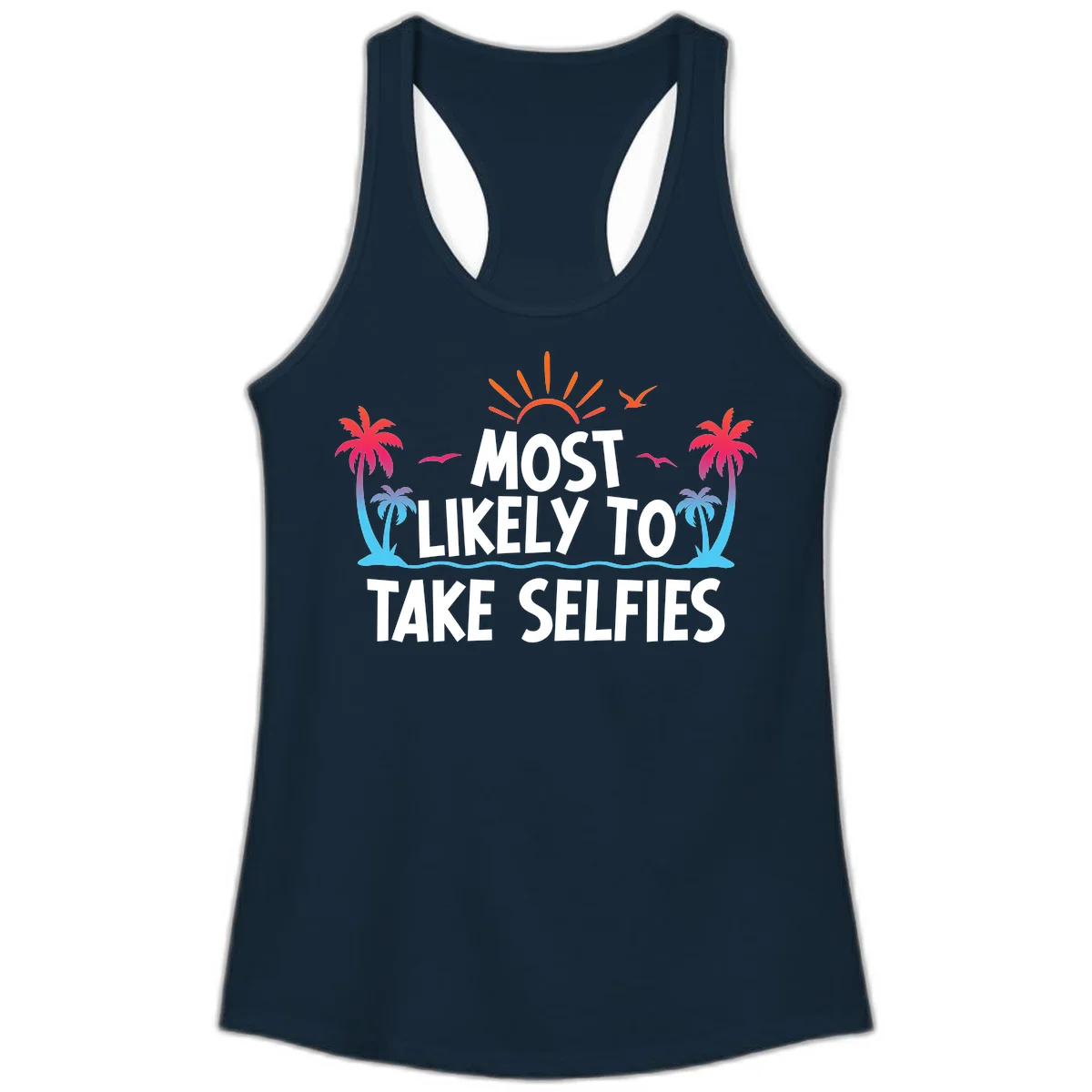 Most Likely To Take Selfies Ladies Tank in Solid Midnight Navy