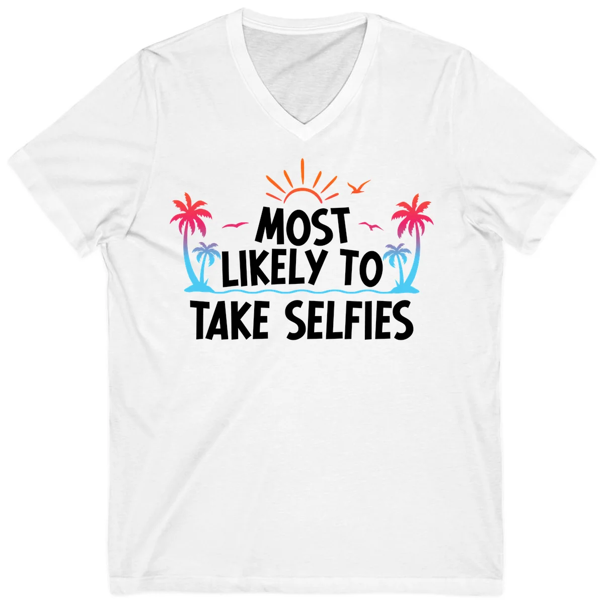 Most Likely To Take Selfies V-Neck in White