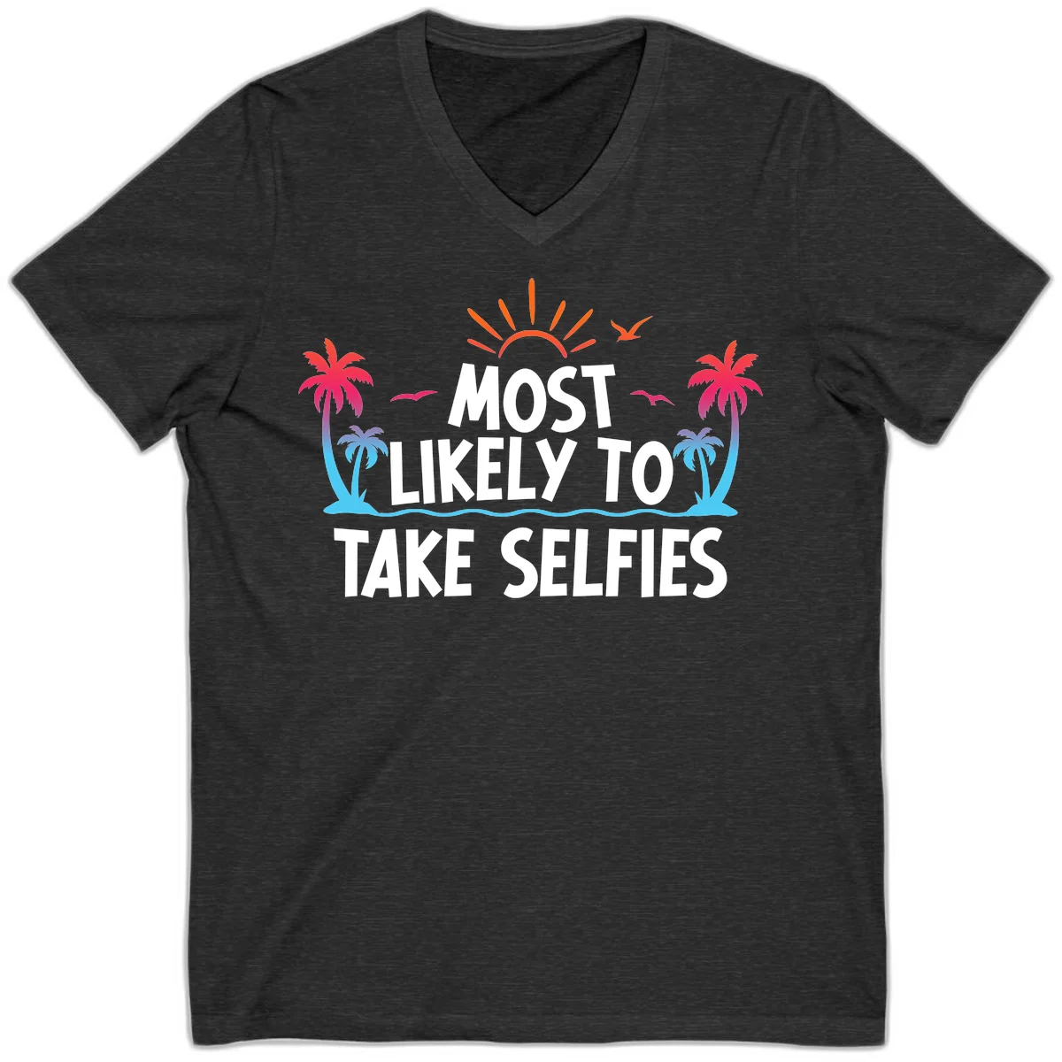 Most Likely To Take Selfies V-Neck in Dark Grey Heather
