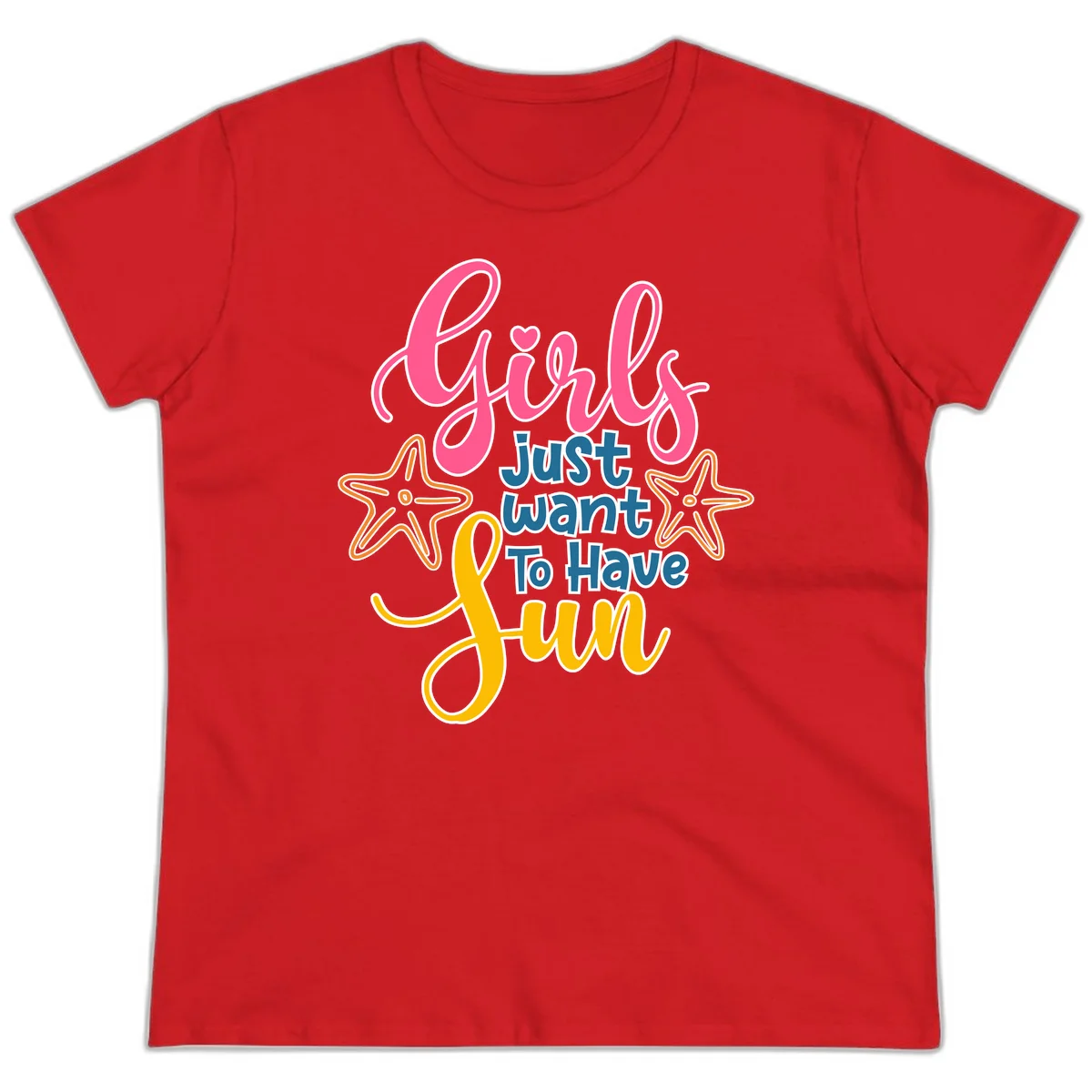 Girls Just Want To Have Fun Cruise Ladies Tee in Red