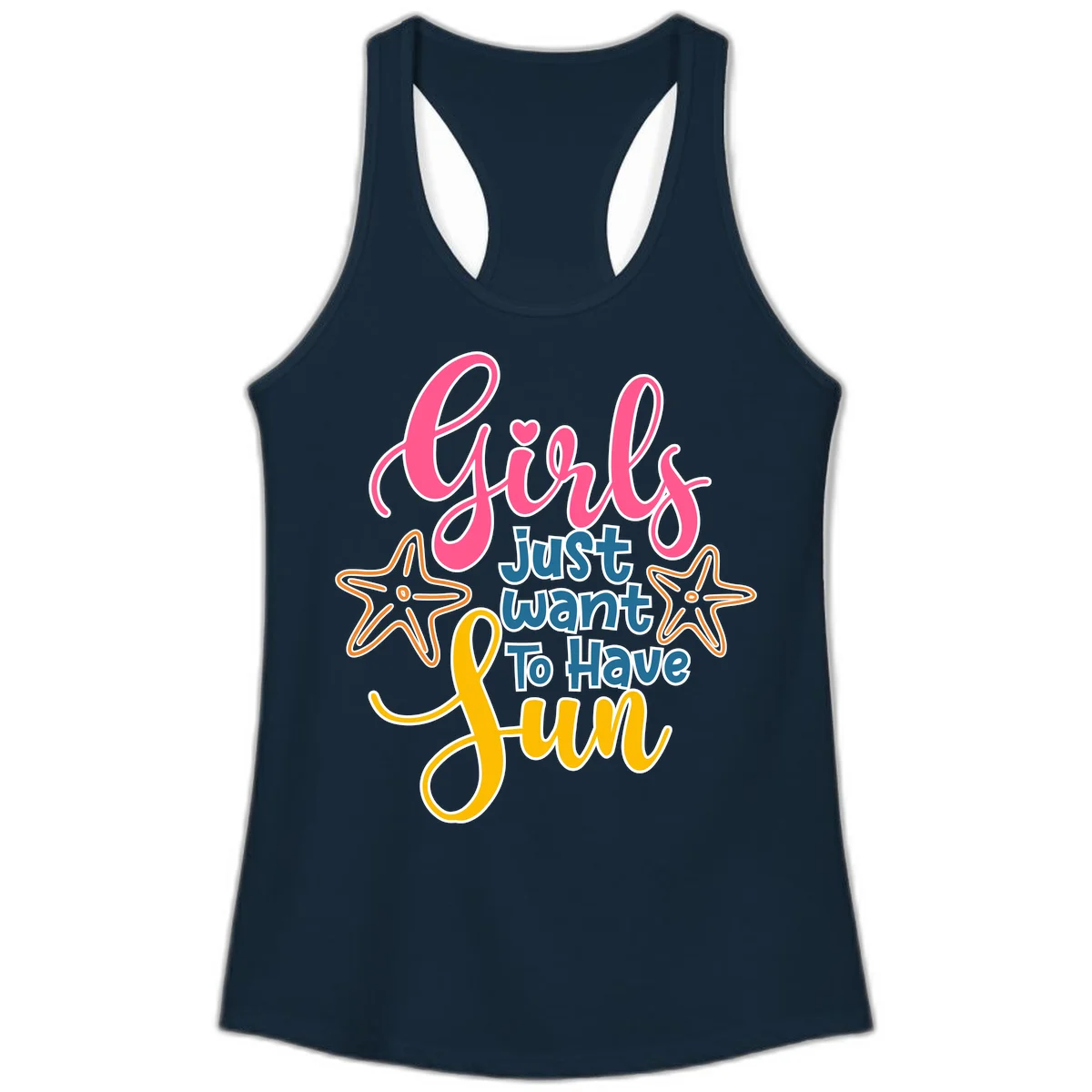 Girls Just Want To Have Fun Cruise Ladies Tank in Solid Midnight Navy