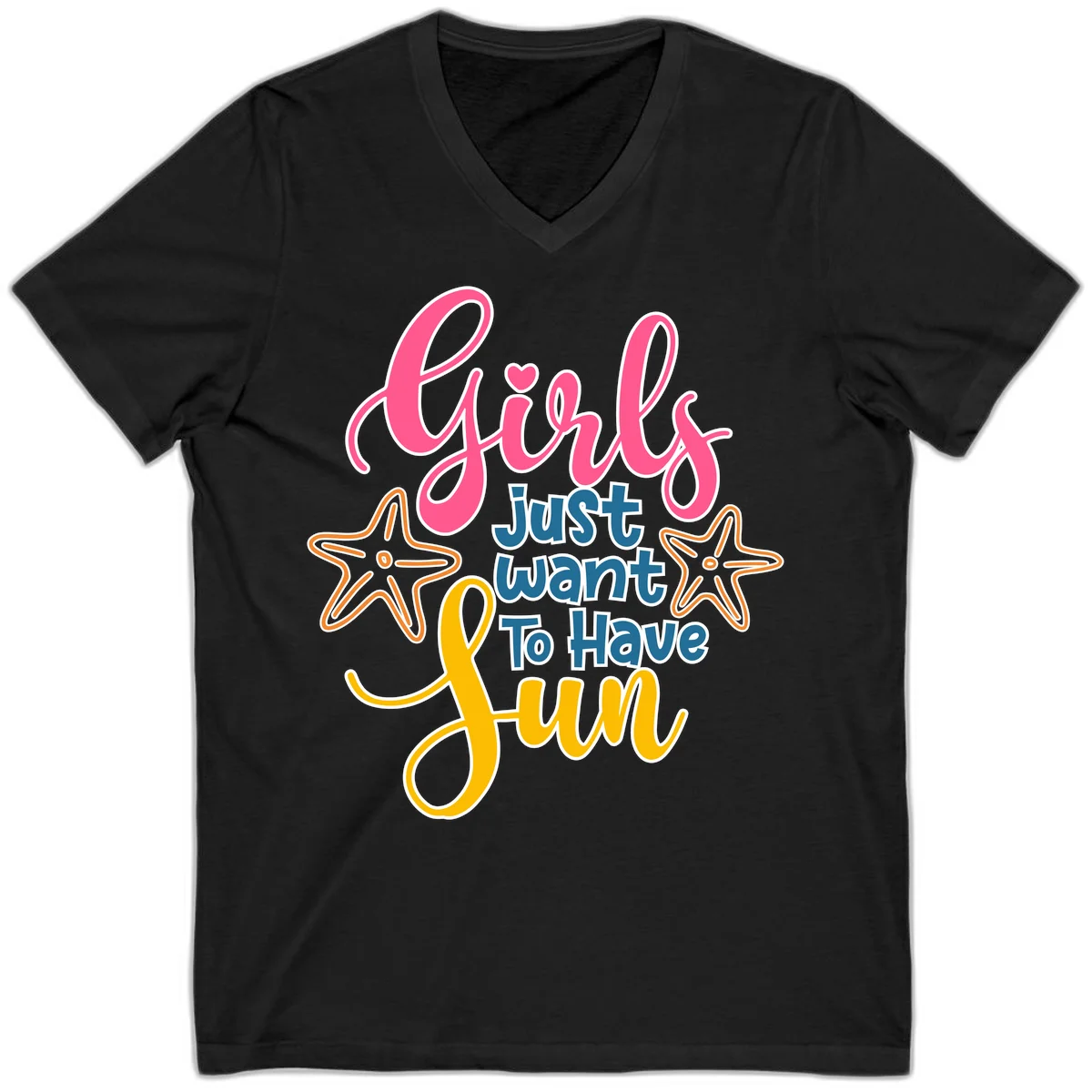 Girls Just Want To Have Fun Cruise V-Neck Tee in Black