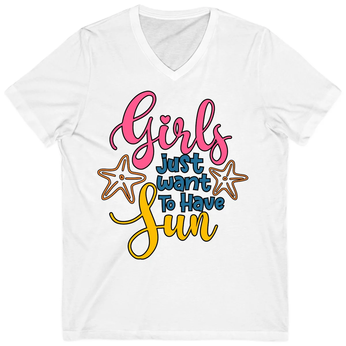 Girls Just Want To Have Fun Cruise V-Neck Tee in White
