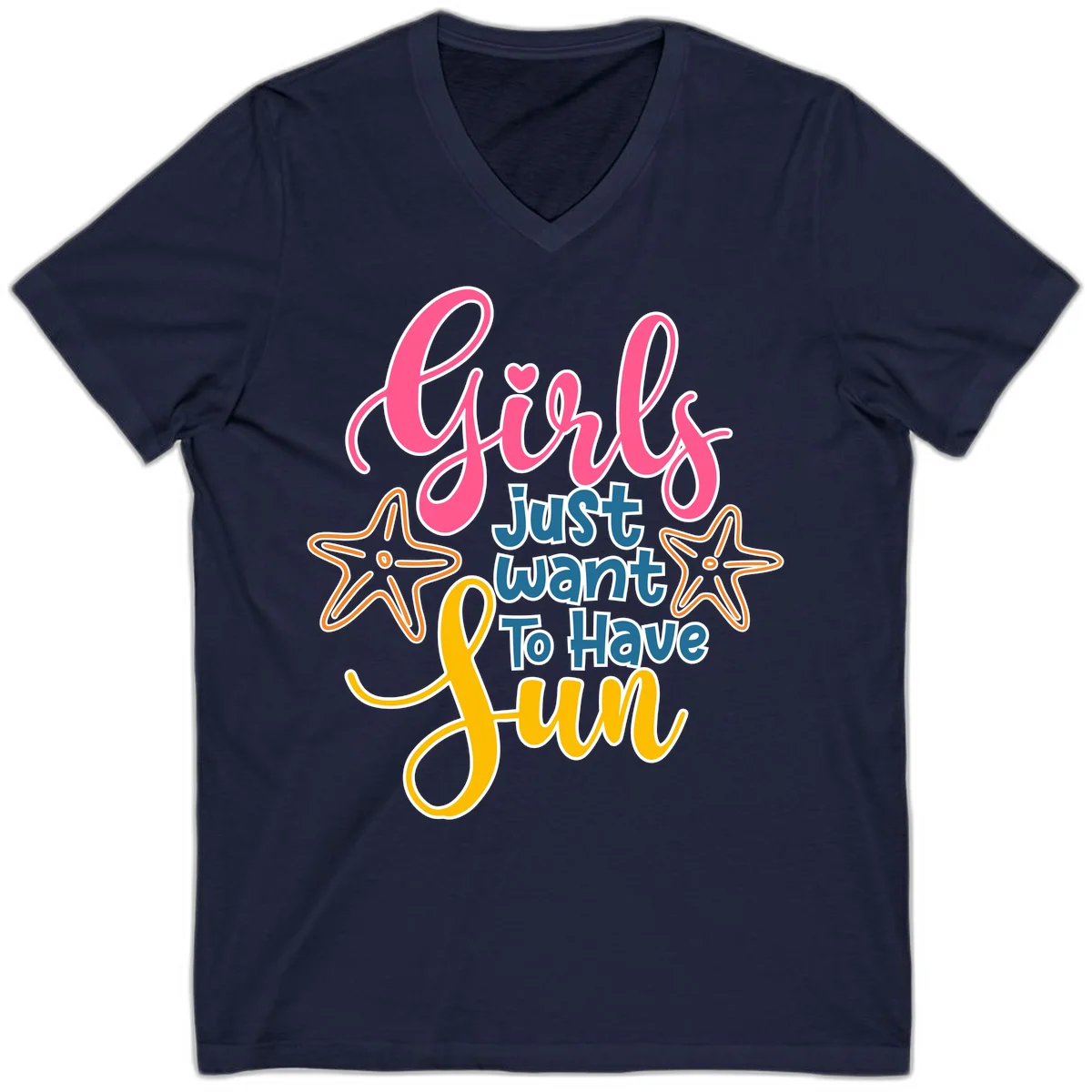 Girls Just Want To Have Fun Cruise V-Neck Tee in Navy