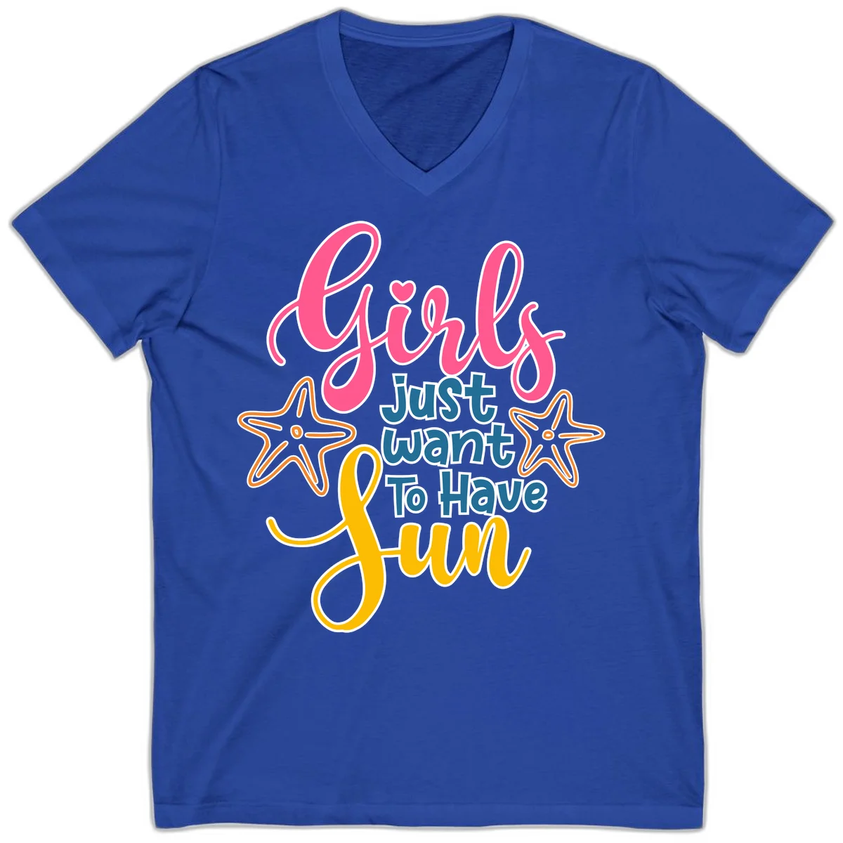 Girls Just Want To Have Fun Cruise V-Neck Tee in True Royal