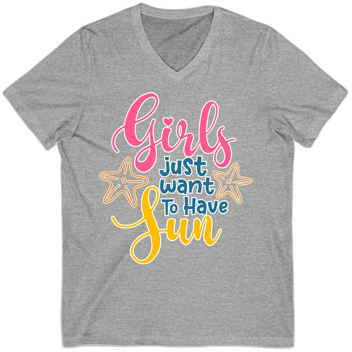 Girls Just Want To Have Fun Cruise V-Neck Tee in Athletic Heather