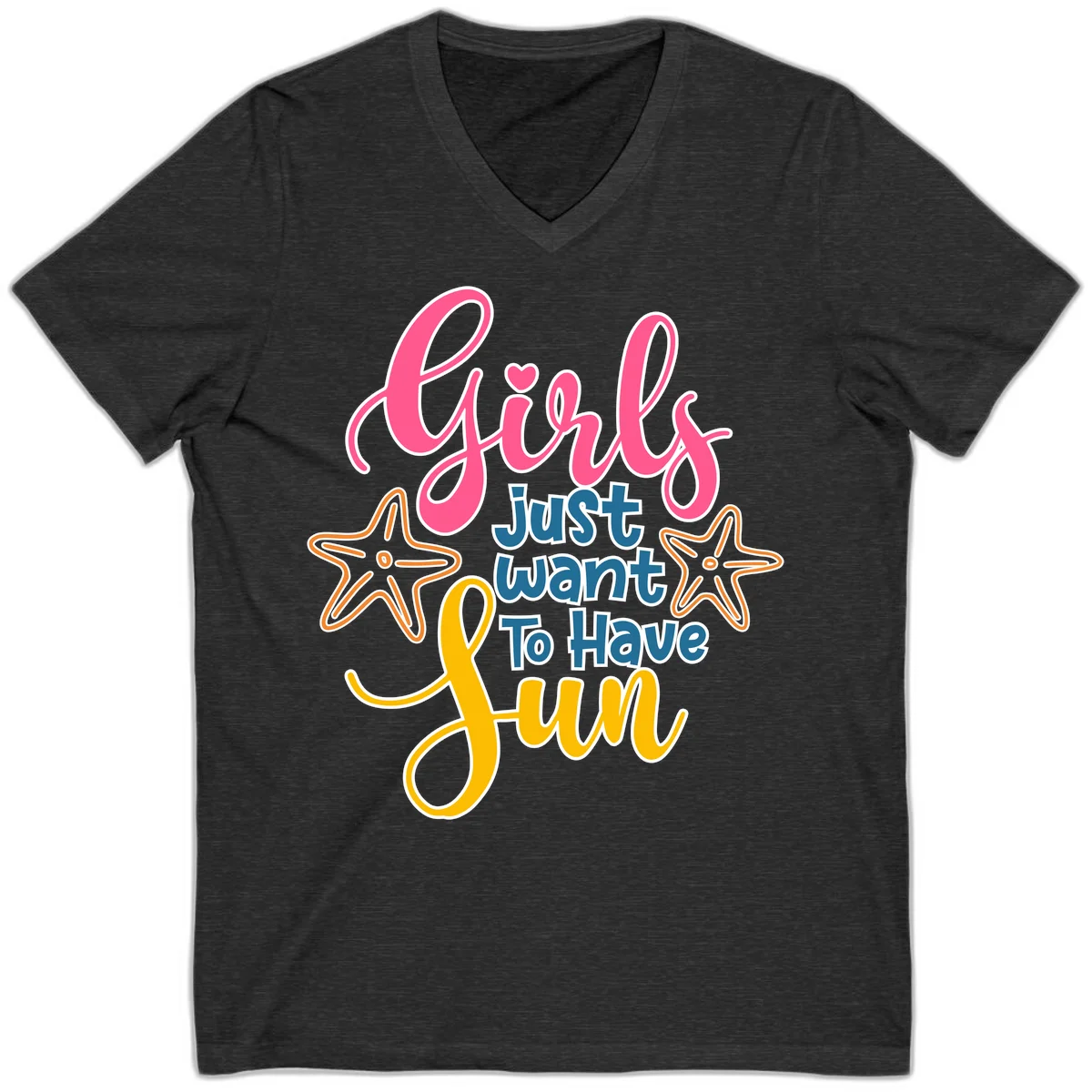 Girls Just Want To Have Fun Cruise V-Neck Tee in Dark Grey Heather