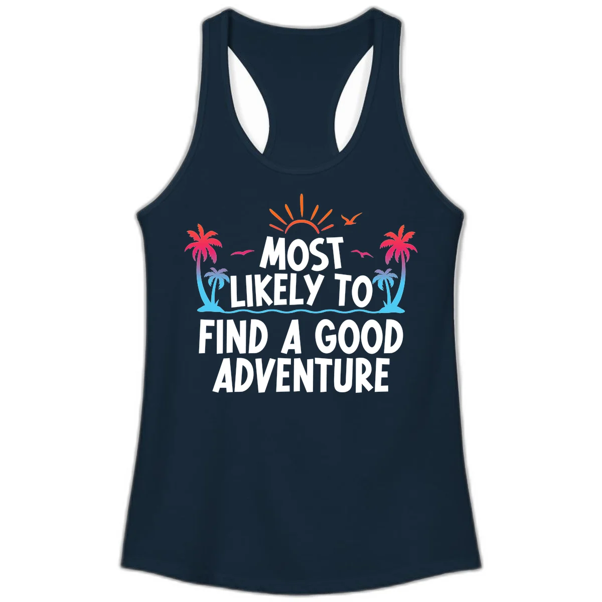 Most Likely To Find A Good Adventure Ladies Tank in Solid Midnight Navy
