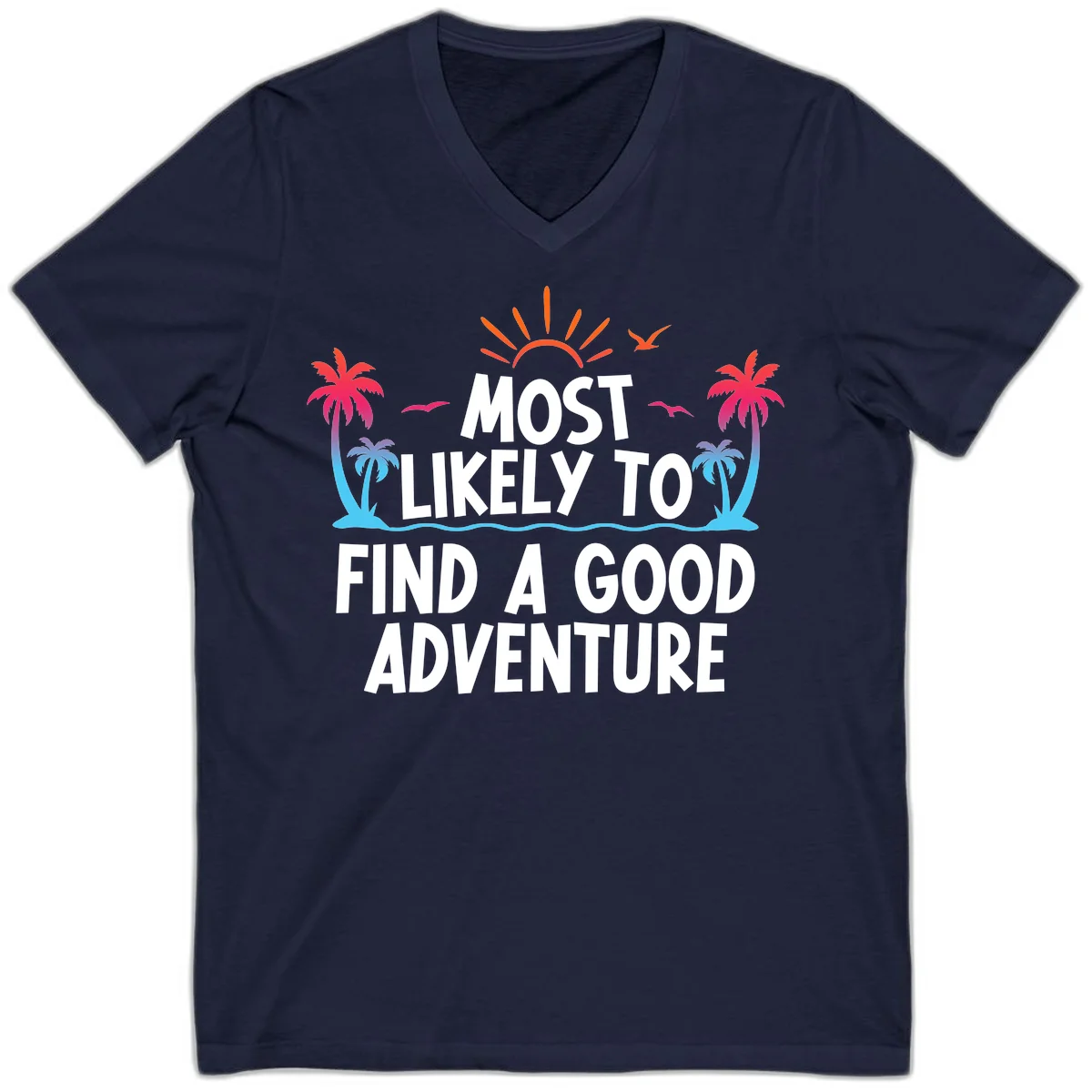 Most Likely To Find A Good Adventure V-Neck Tee in Navy