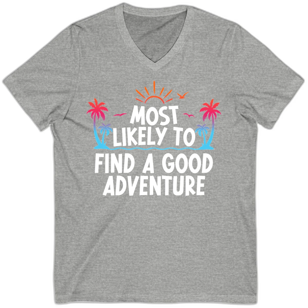 Most Likely To Find A Good Adventure V-Neck Tee in Athletic Heather