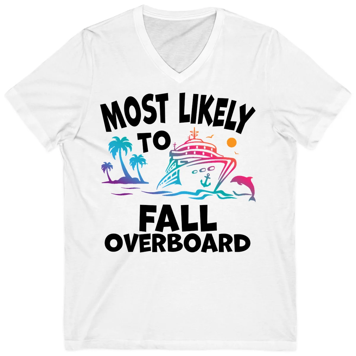 Most Likely To Fall Overboard V-Neck in White
