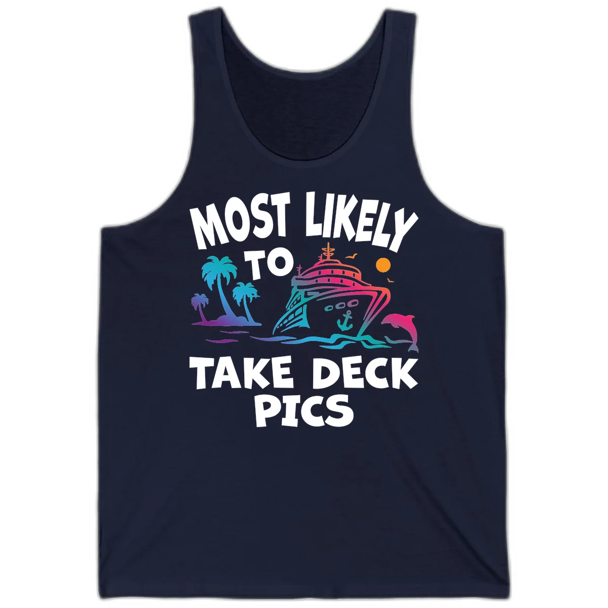 Most Likely To Take Deck Pics Tank Top in Navy