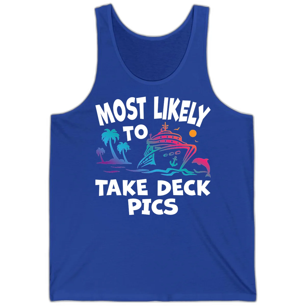 Most Likely To Take Deck Pics Tank Top in True Royal