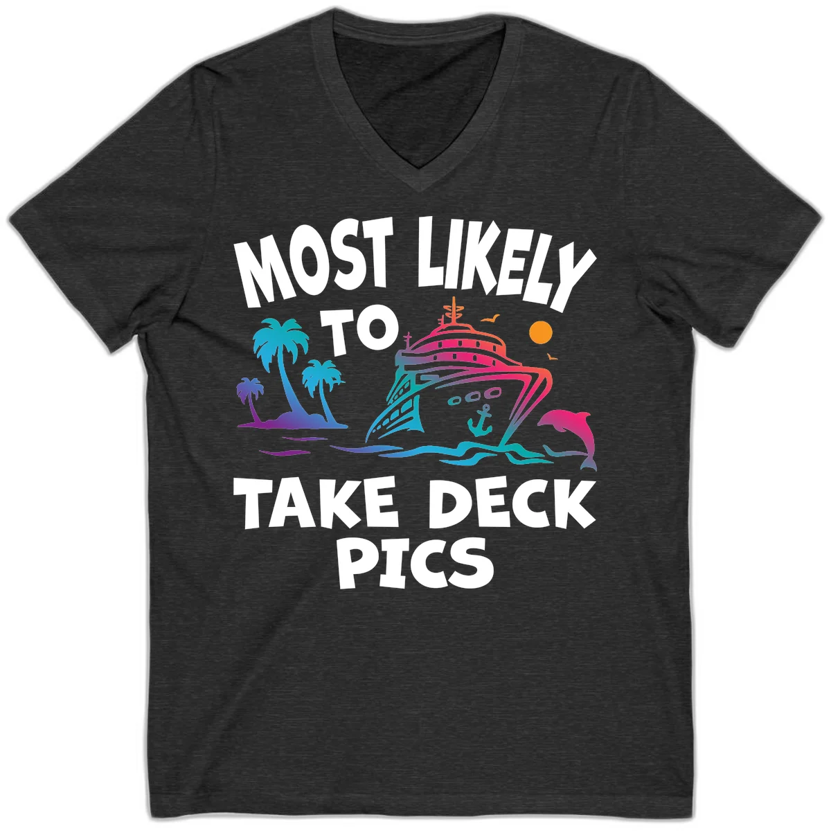 Most Likely To Take Deck Pics V-Neck in Dark Grey Heather
