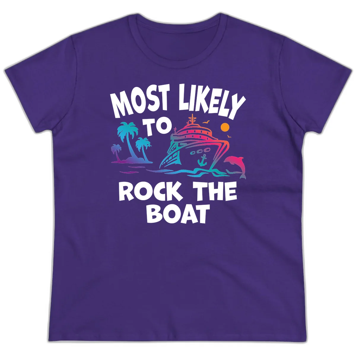 Most Likely To Rock The Boat Ladies Tee in Purple