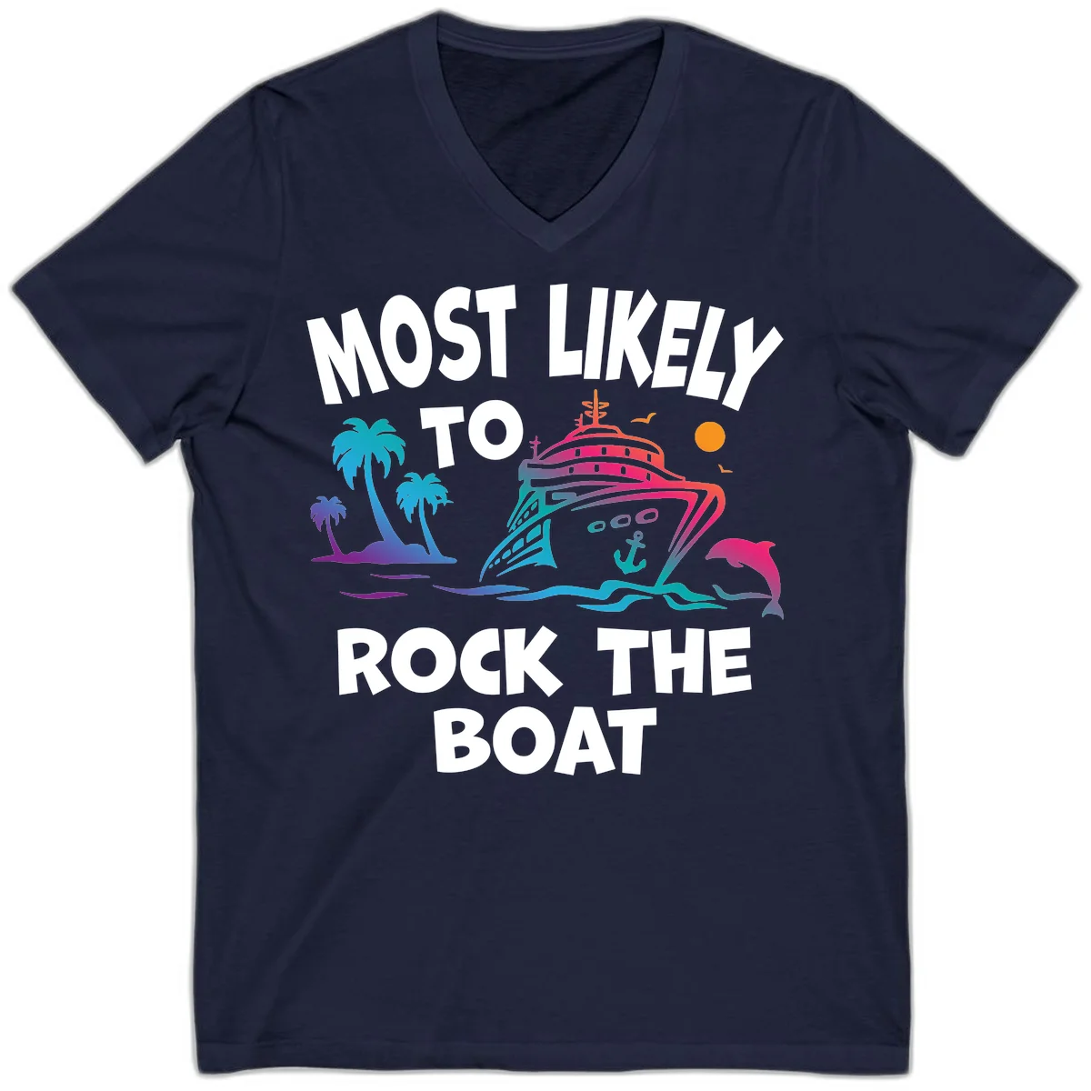 Most Likely To Rock The Boat V-Neck in Navy