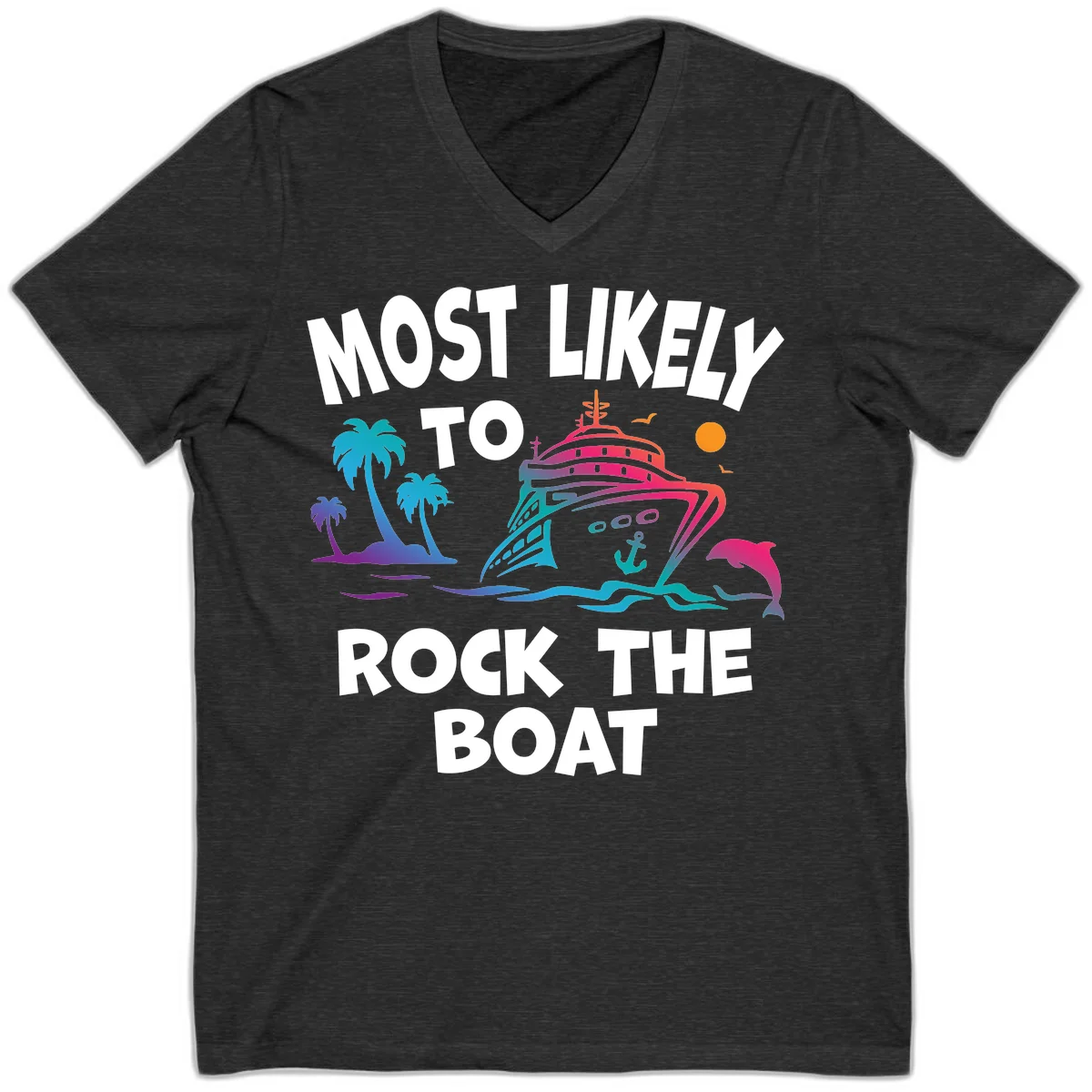 Most Likely To Rock The Boat V-Neck in Dark Grey Heather