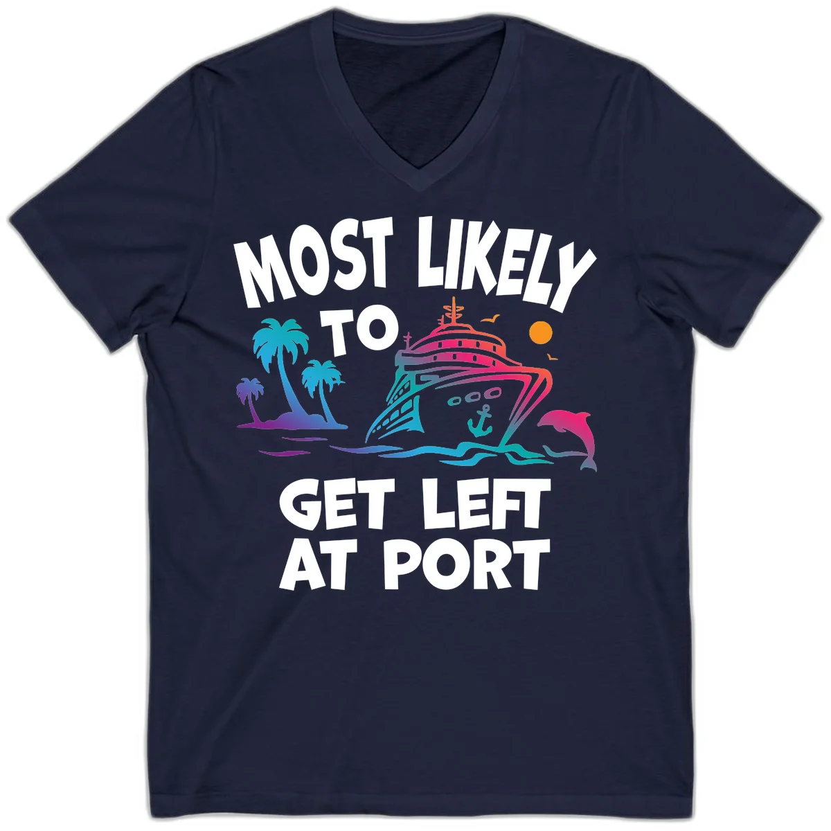 Most Likely To Get Left At Port V-Neck in Navy
