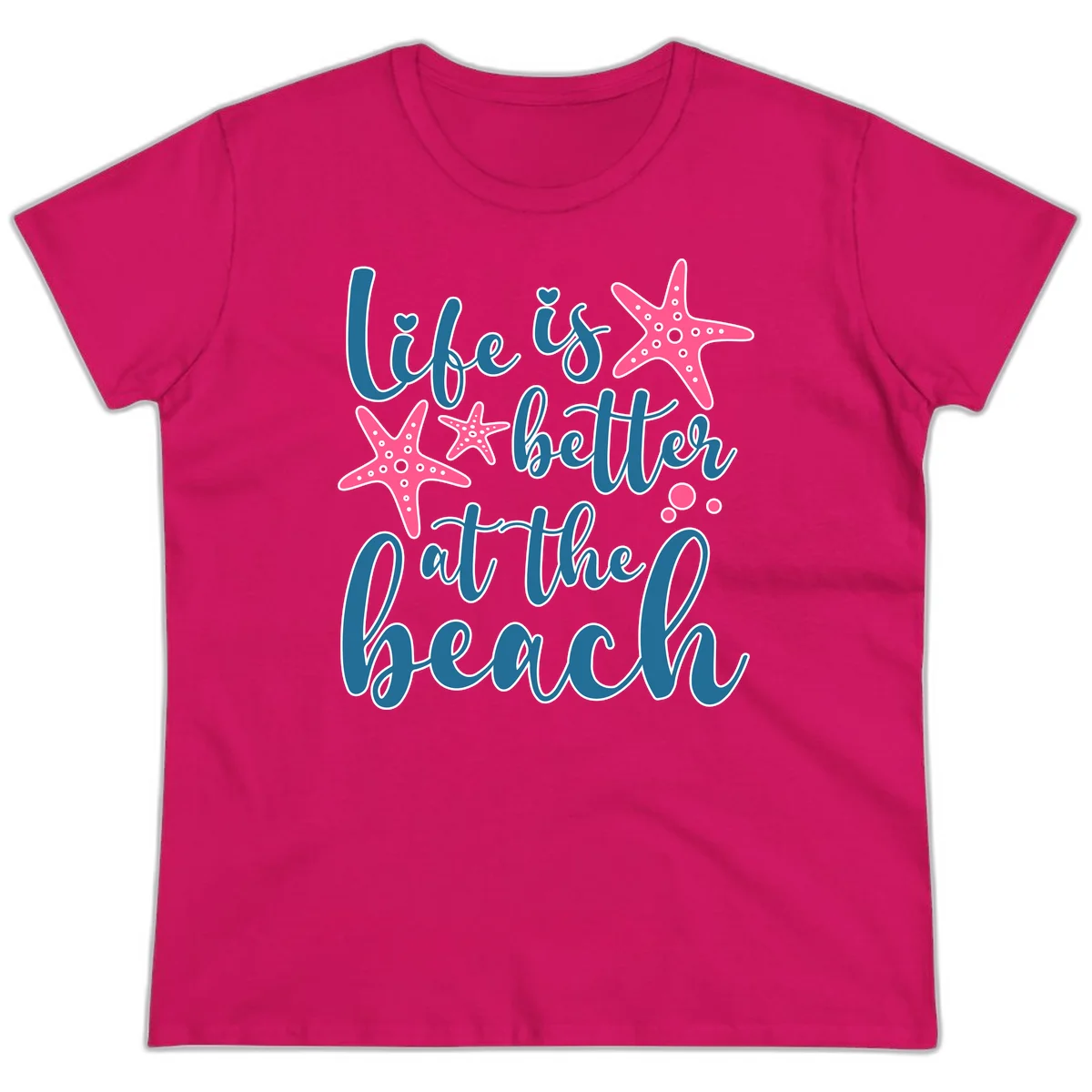 Life Is Better At The Beach Ladies Tee in Heliconia