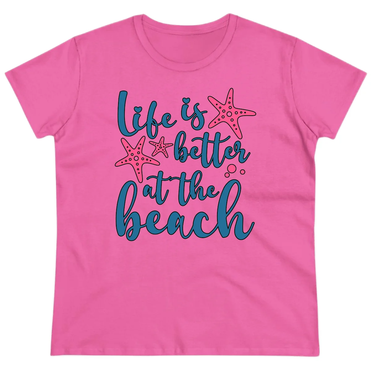Life Is Better At The Beach Ladies Tee in Azalea