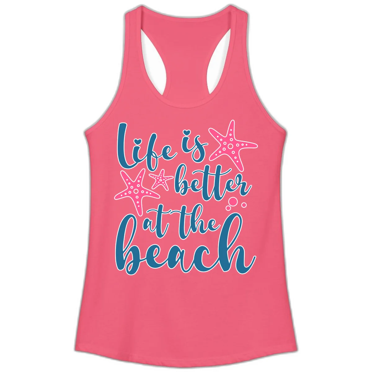 Life Is Better At The Beach Ladies Tank in Hot Pink