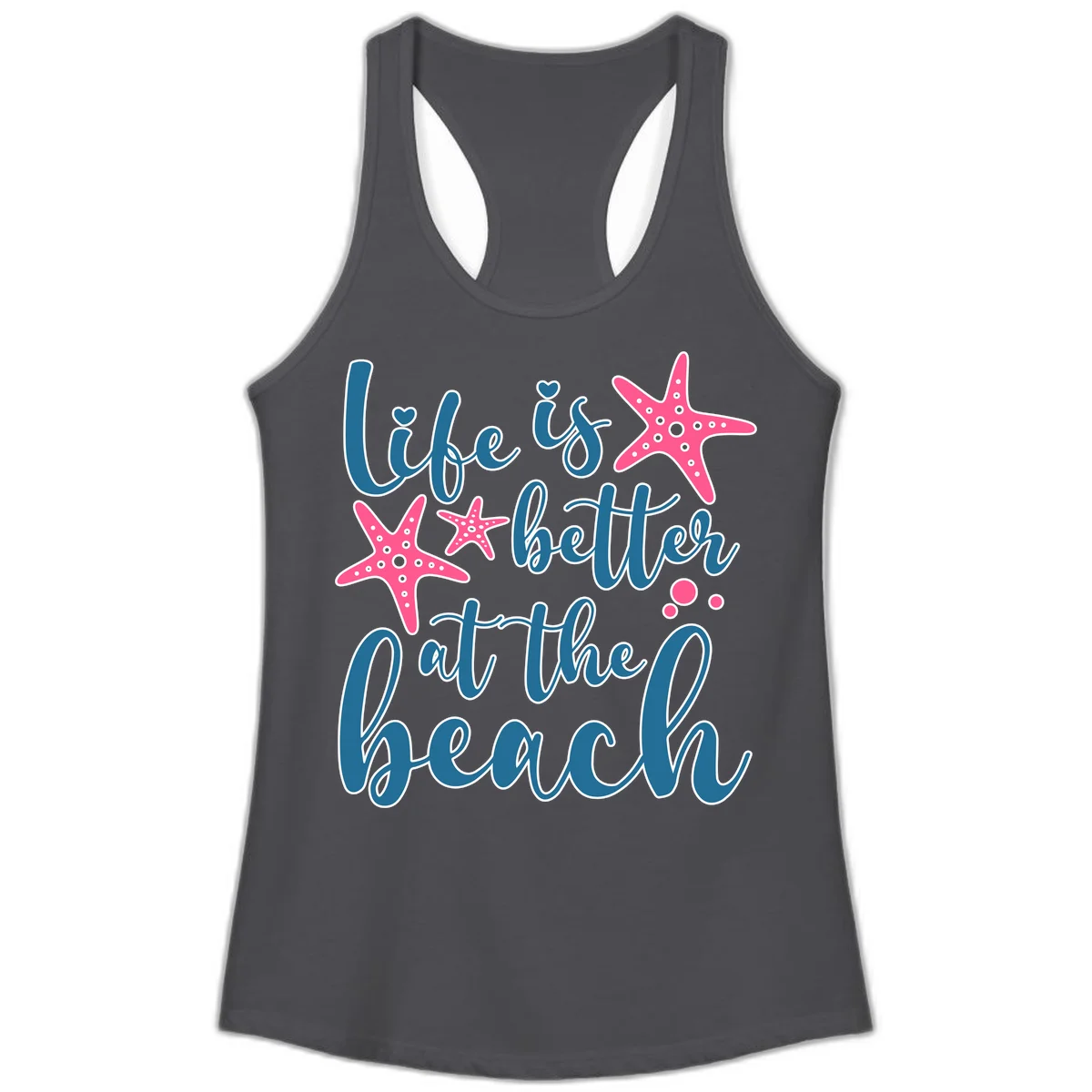 Life Is Better At The Beach Ladies Tank in Solid Dark Gray
