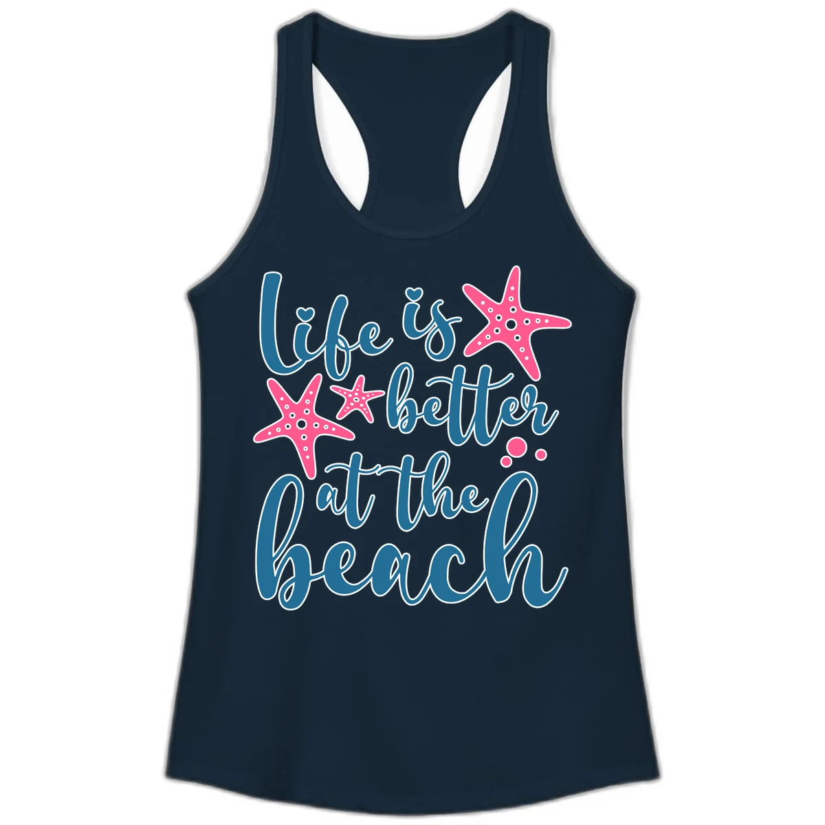 Life Is Better At The Beach Ladies Tank in Solid Midnight Navy