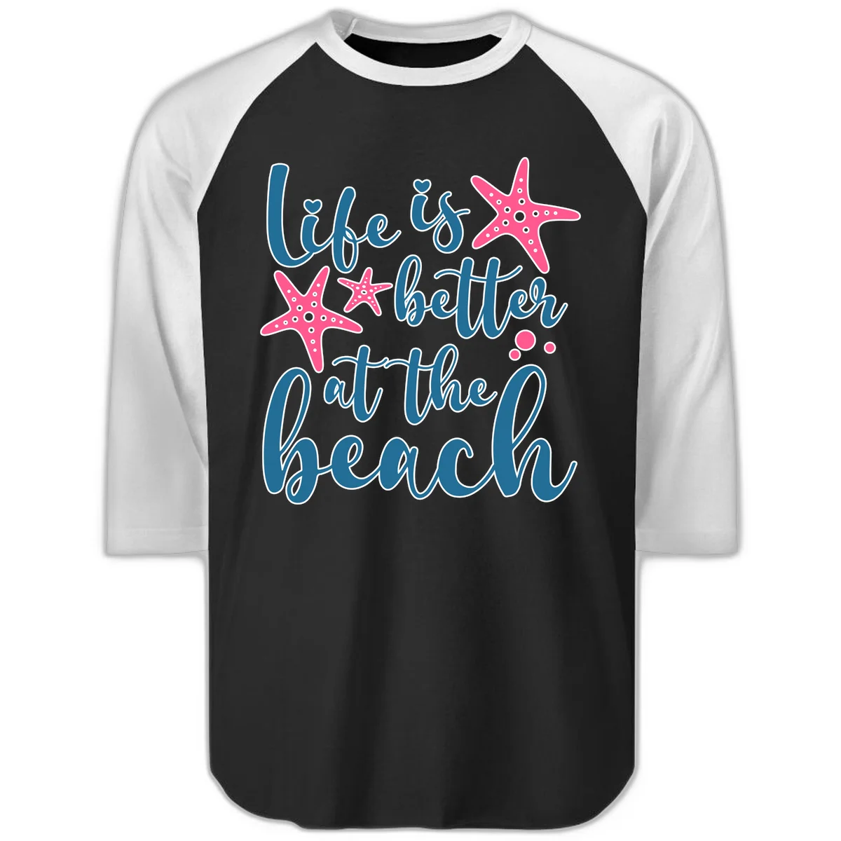 Life Is Better At The Beach Raglan 3/4 in Black White