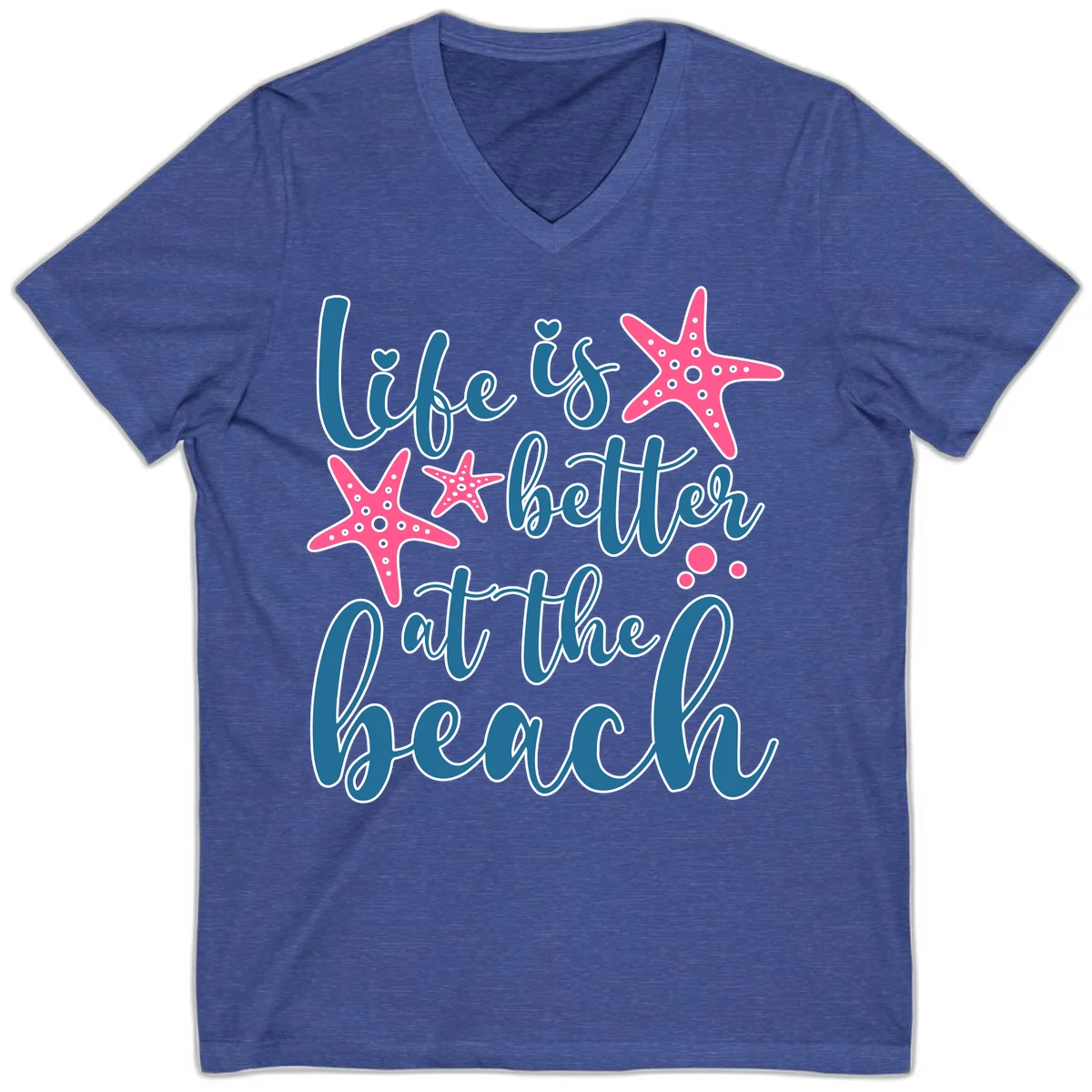 Life Is Better At The Beach V-Neck in Heather True Royal