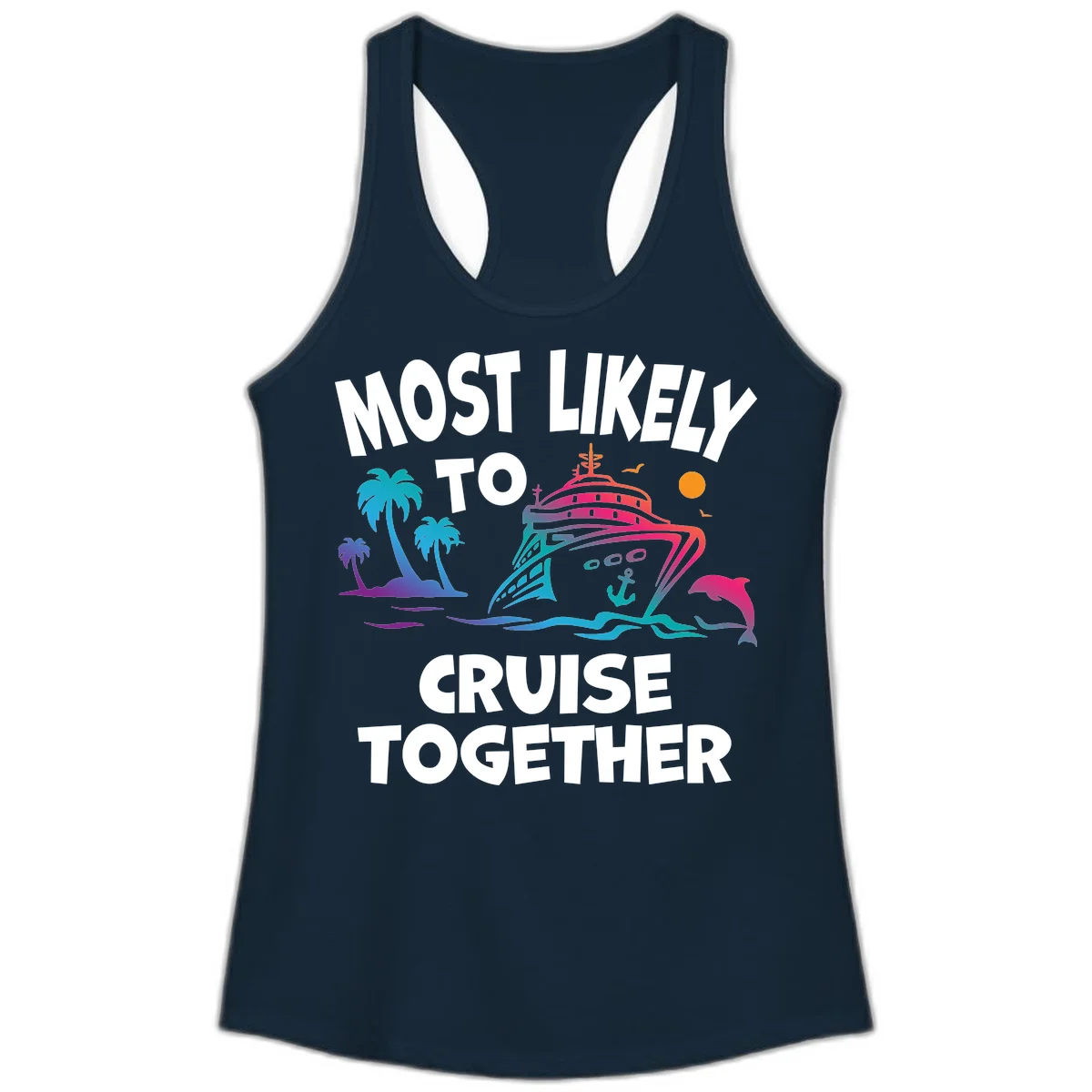 Most Likely To Cruise Together Ladies Tank in Solid Midnight Navy