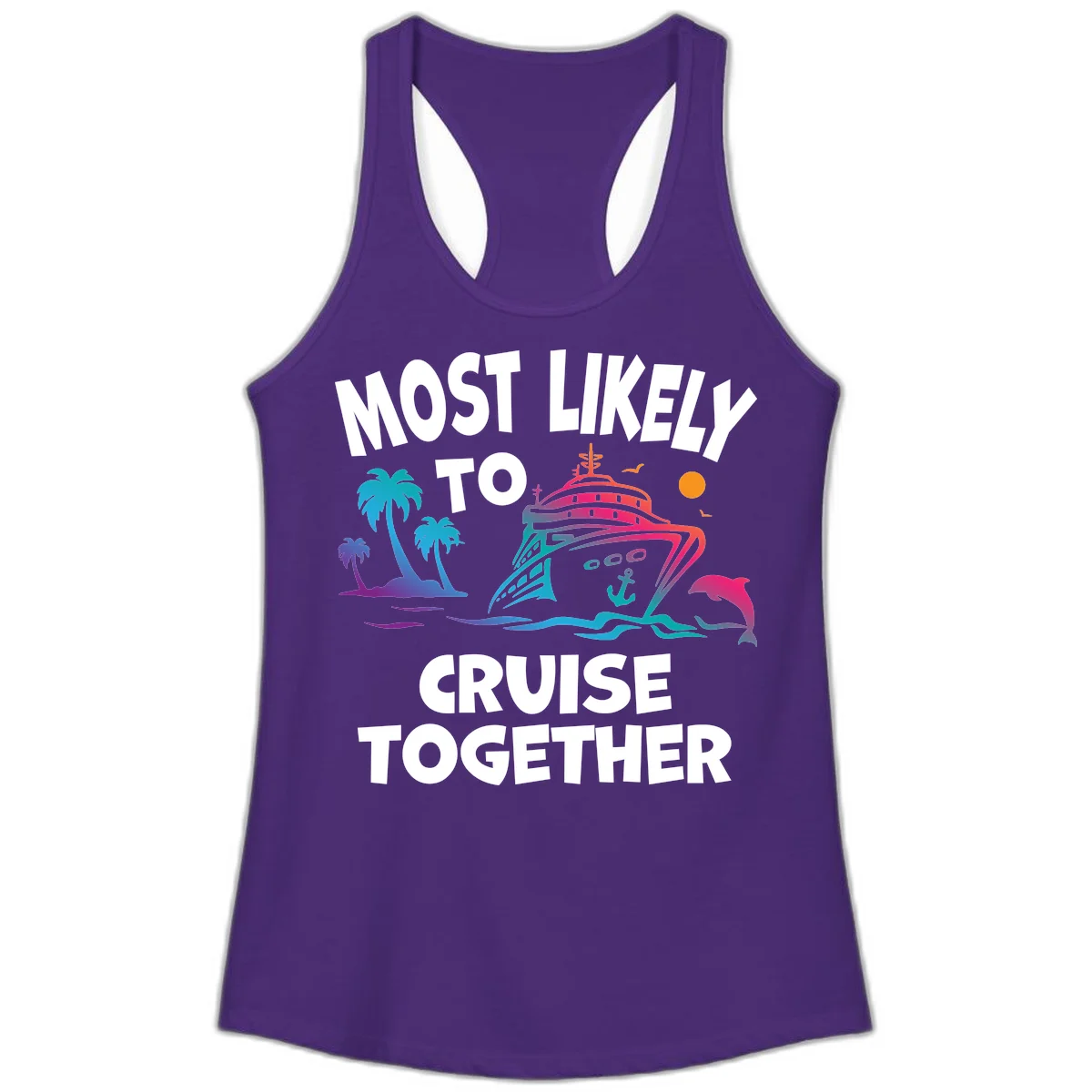 Most Likely To Cruise Together Ladies Tank in Solid Purple Rush
