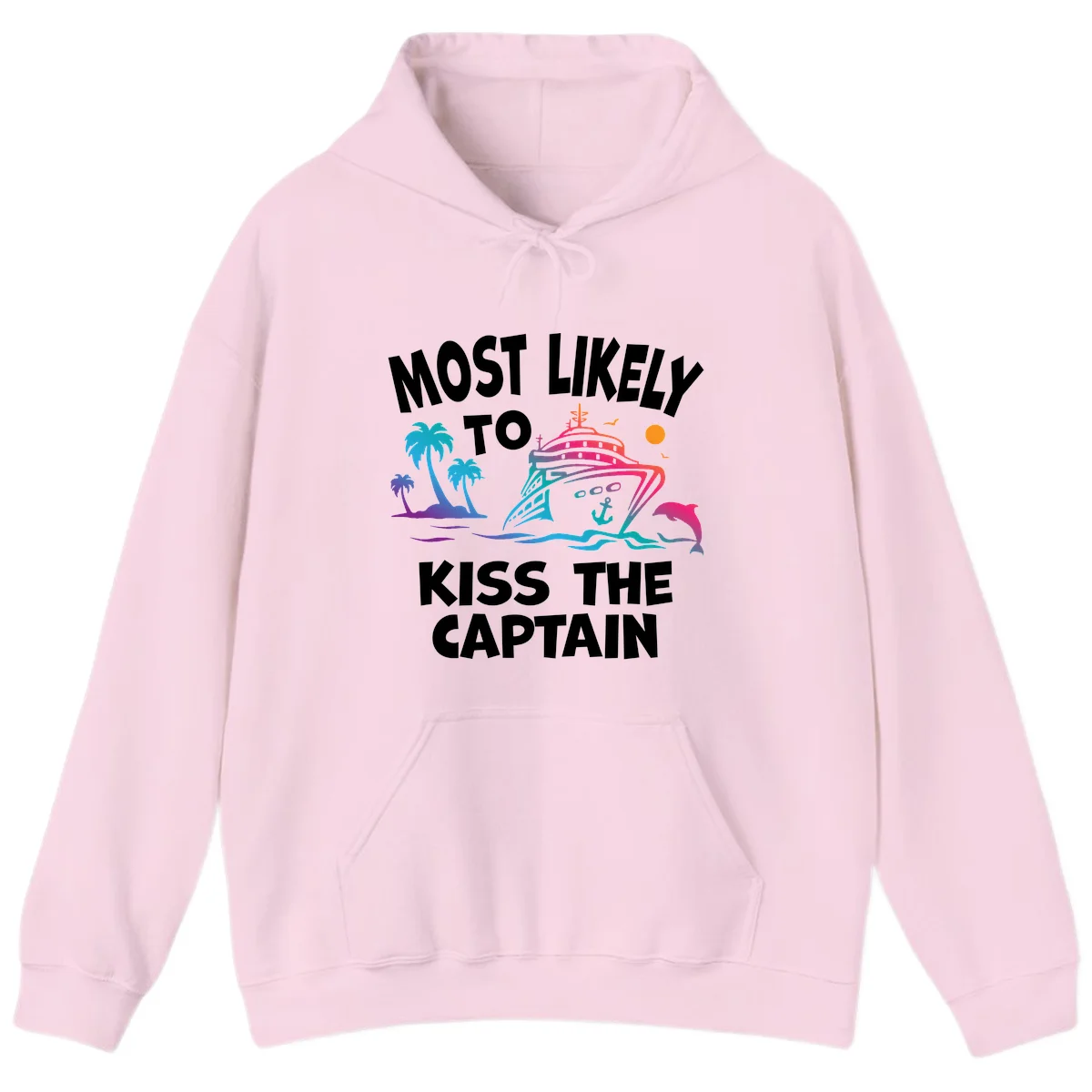 Most Likely To Kiss The Captain Hoodie in Light Pink