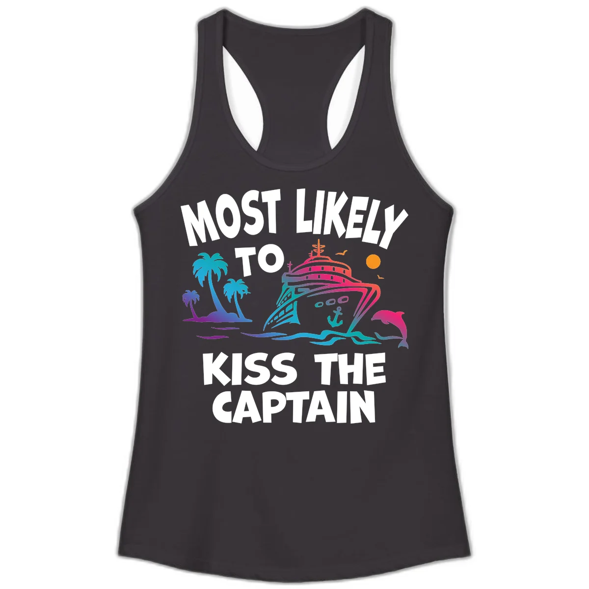 Most Likely To Kiss The Captain Ladies Tank in Black
