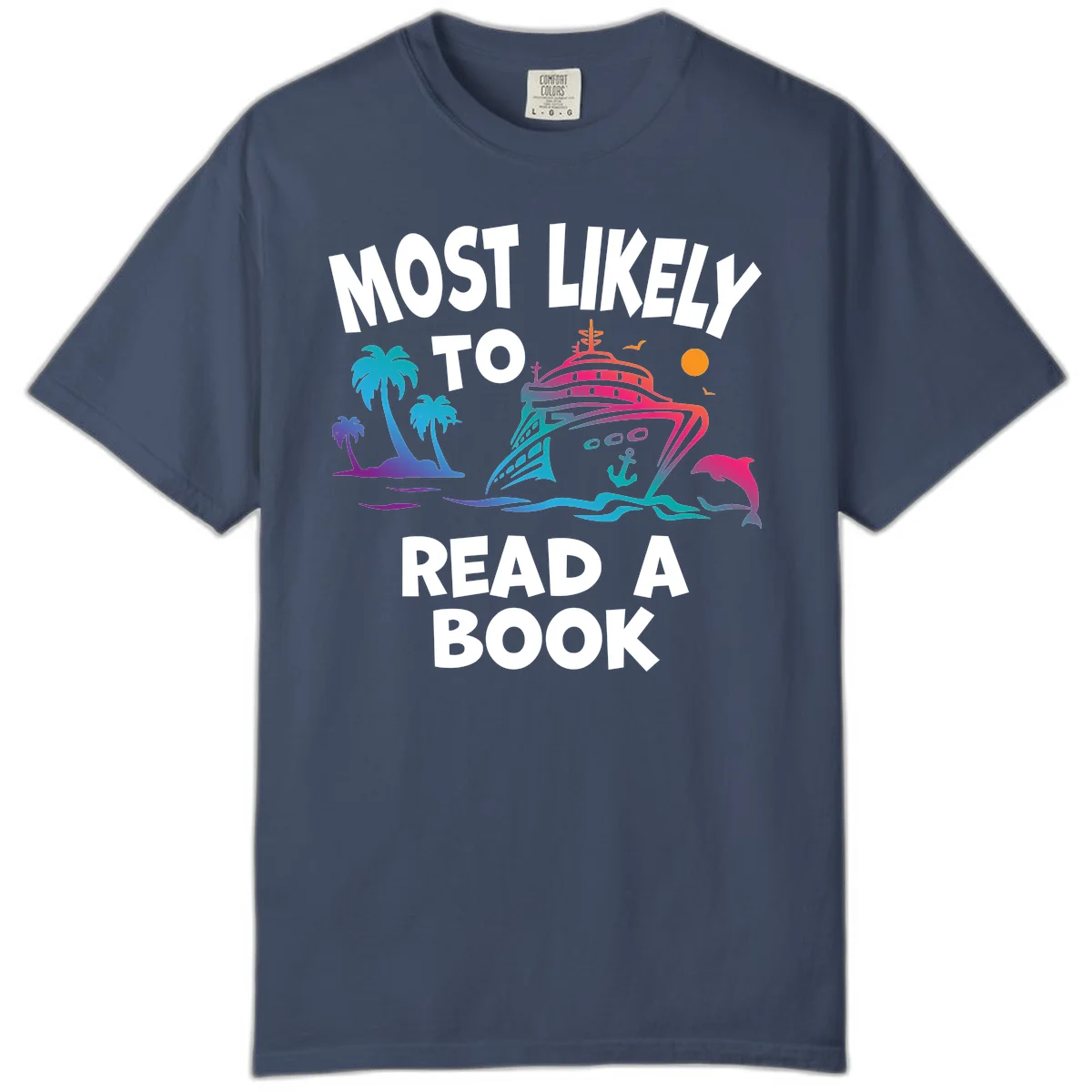 Most Likely To Read A Book Cruise Comfort Color Tee in Midnight